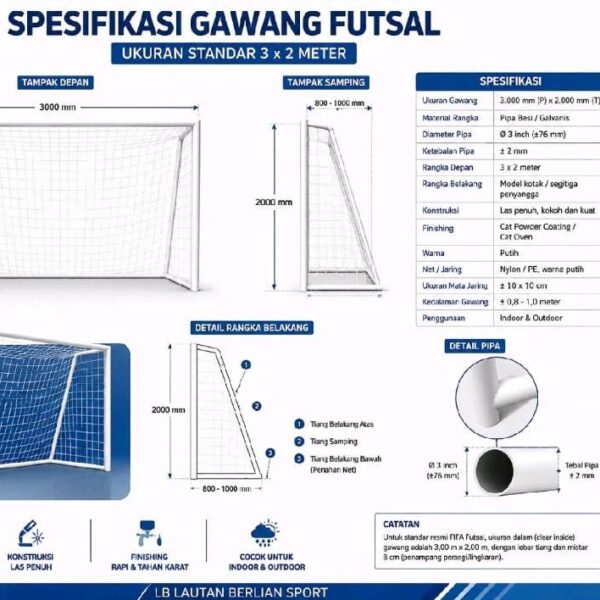 Gawang Futsal Portable lengkap dengan jaring