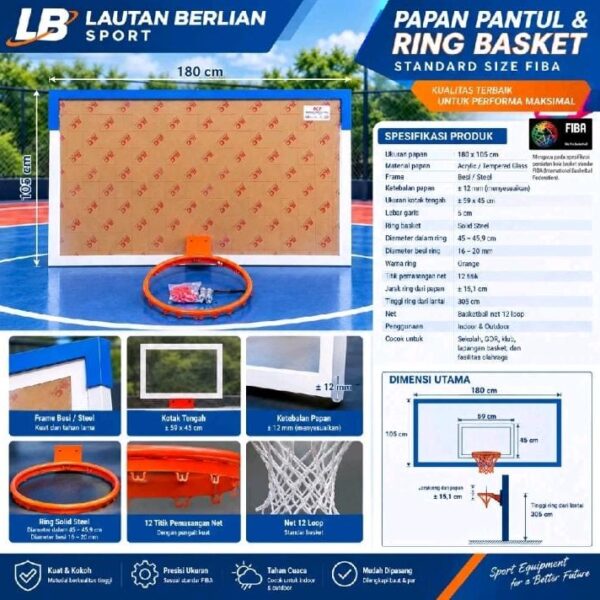 Papan Pantu Basket Akrilik 1 Set dengan Ringnya