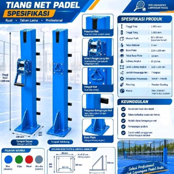 Tiang Net Padel lengkap dengan jaring dan netnya